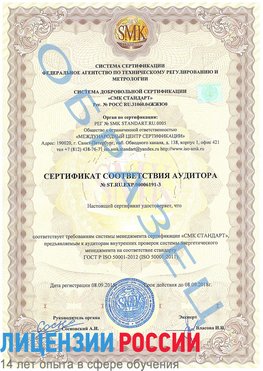 Образец сертификата соответствия аудитора №ST.RU.EXP.00006191-3 Новый Уренгой Сертификат ISO 50001